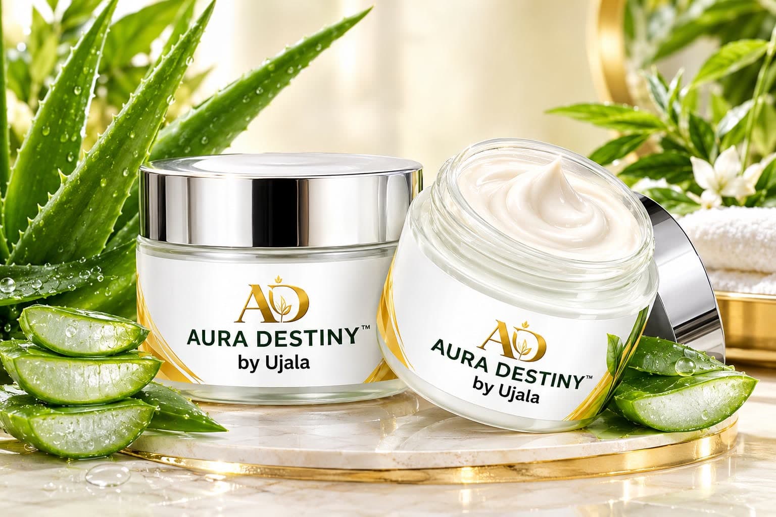 Radiance Cream jars with aloe vera
